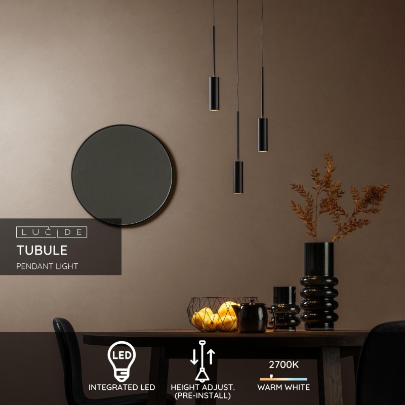 Lucide TUBULE - Závesné svietidlo - Ø 26 cm - LED - 3x7W 2700K - Čierna